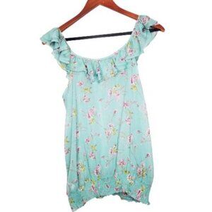 4/$25 Forever 21 Mint Green Floral Ruffle  Sleeveless Top